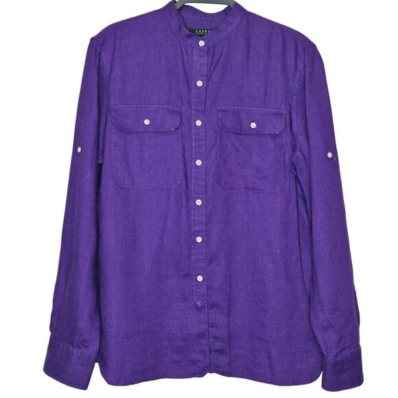 Ralph Lauren Womens Purple Linen Long Sleeve Shirt‎ Size Large Basic Colorful - Picture 1 of 9